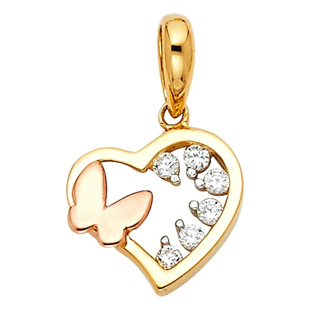 13 MM Width Details about  / 14K Yellow Gold CZ Heart Pendant Height 10 MM